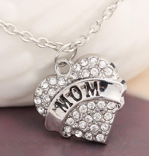 [Mother's Day] New Love Crystal Heart Mom Pendant Necklaces,Mother's day gift for Mother Mom Necklace