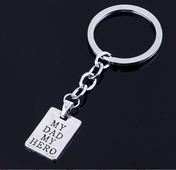 [Happy Father's Day] Fashion Rectangle My Dad My Hero Pendant Keyring Keychain Men Accessories Women Jewelry Gifts Xmas Party