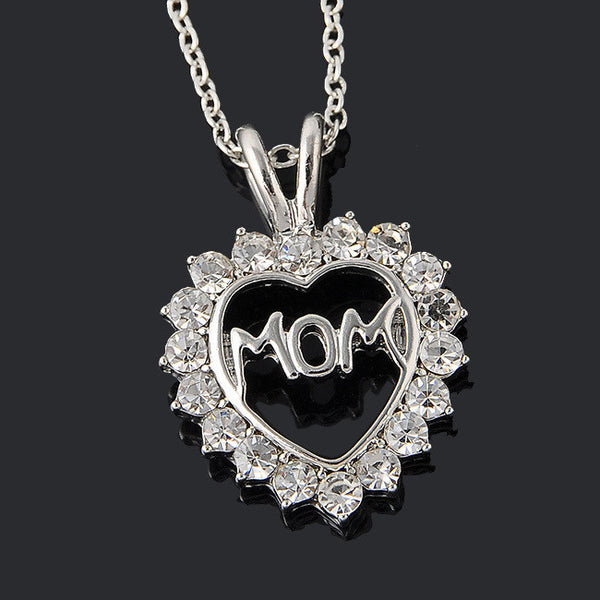 [Mothers Day]Trendy Love "Mom" Fully-Crystal Heart Pendant Necklace