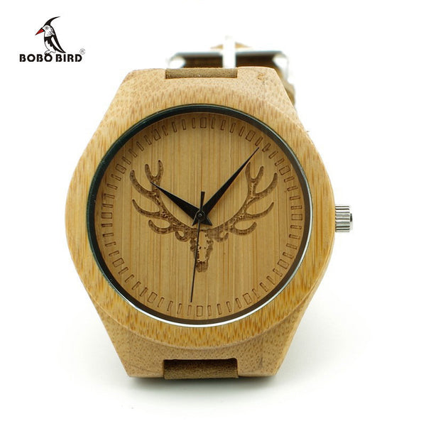 Engraved Buck Head Natural Wood Watch best for gift